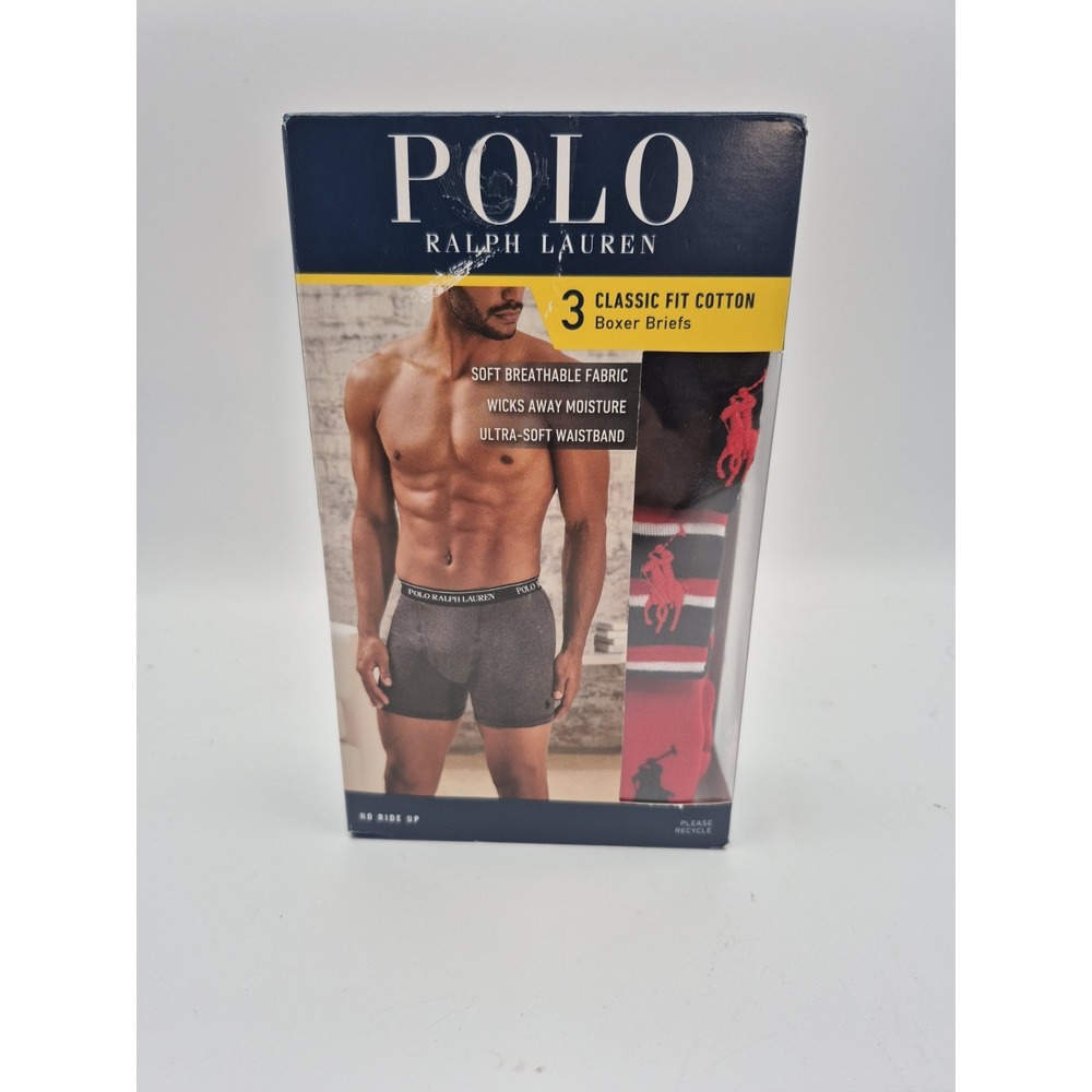 POLO RALPH LAUREN 3 Pack Mens Classic Fit Cotton Boxer Briefs Small (S) NEW